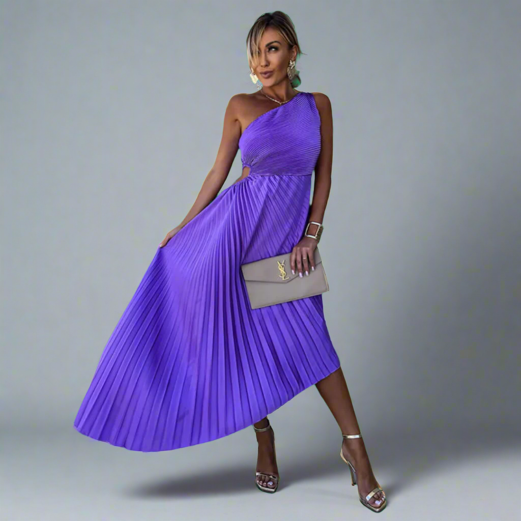 Drosmara | Midi Dress with Elegant Shoulder Freedom