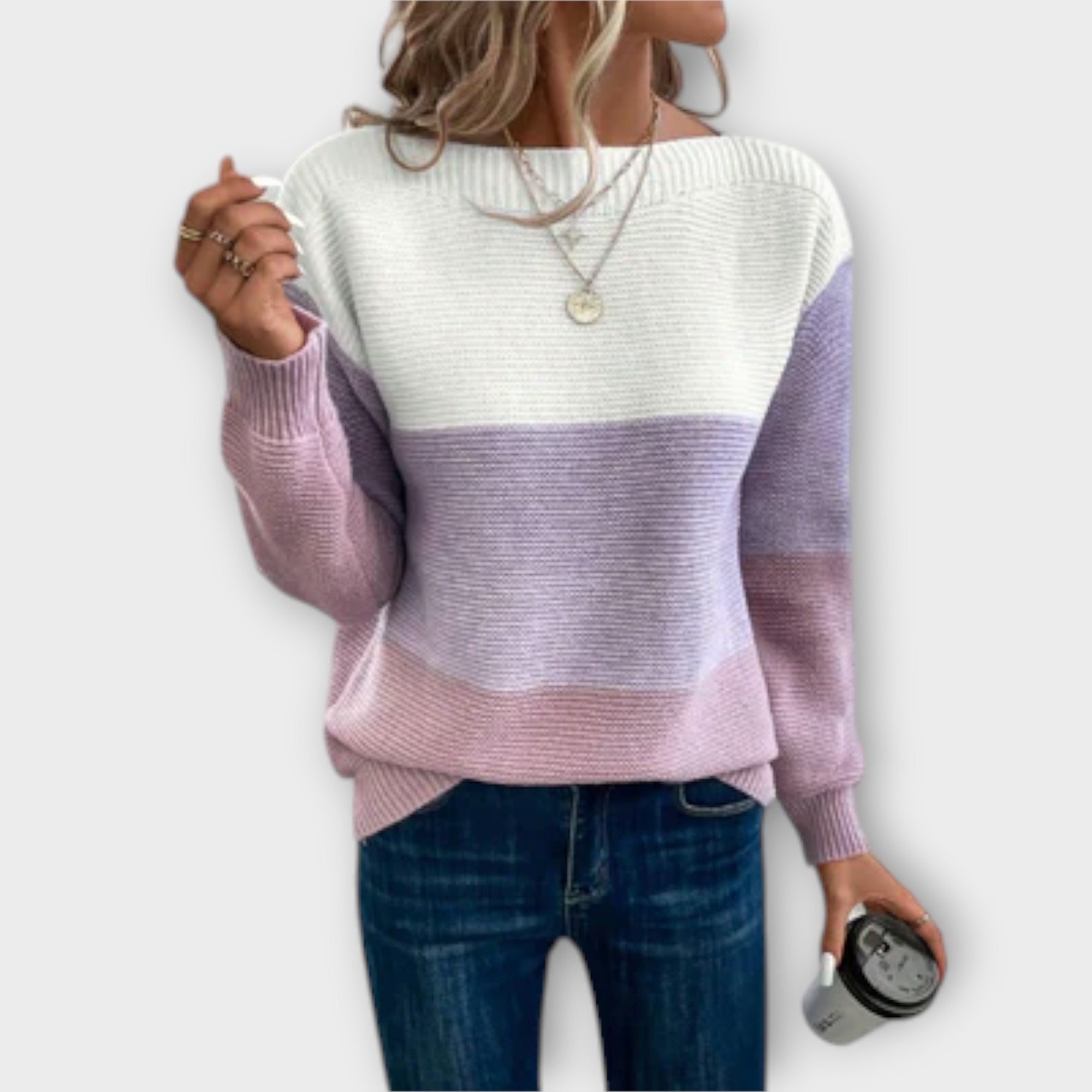 Elegant Three-Colour Patchwork Sweater