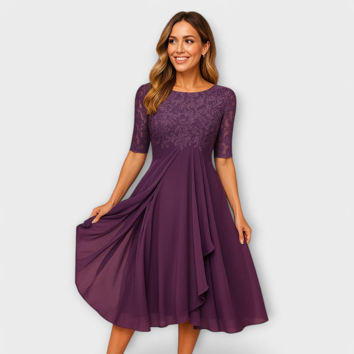 Karine™ - ELEGANT MIDI DRESS WITH LACE SLEEVES