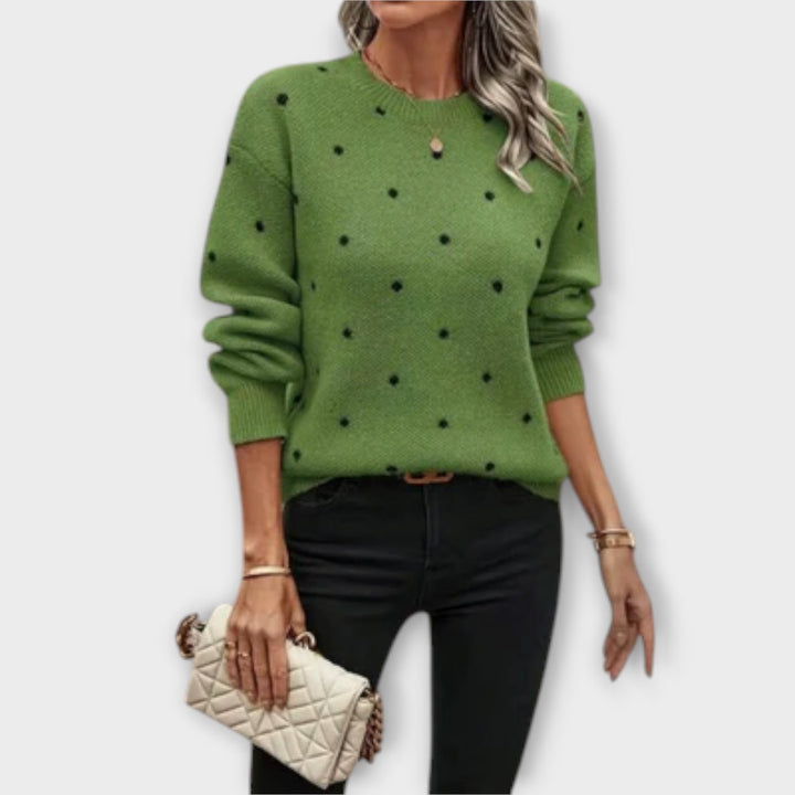 Casual long-sleeve knitted jumper with polka dot pattern