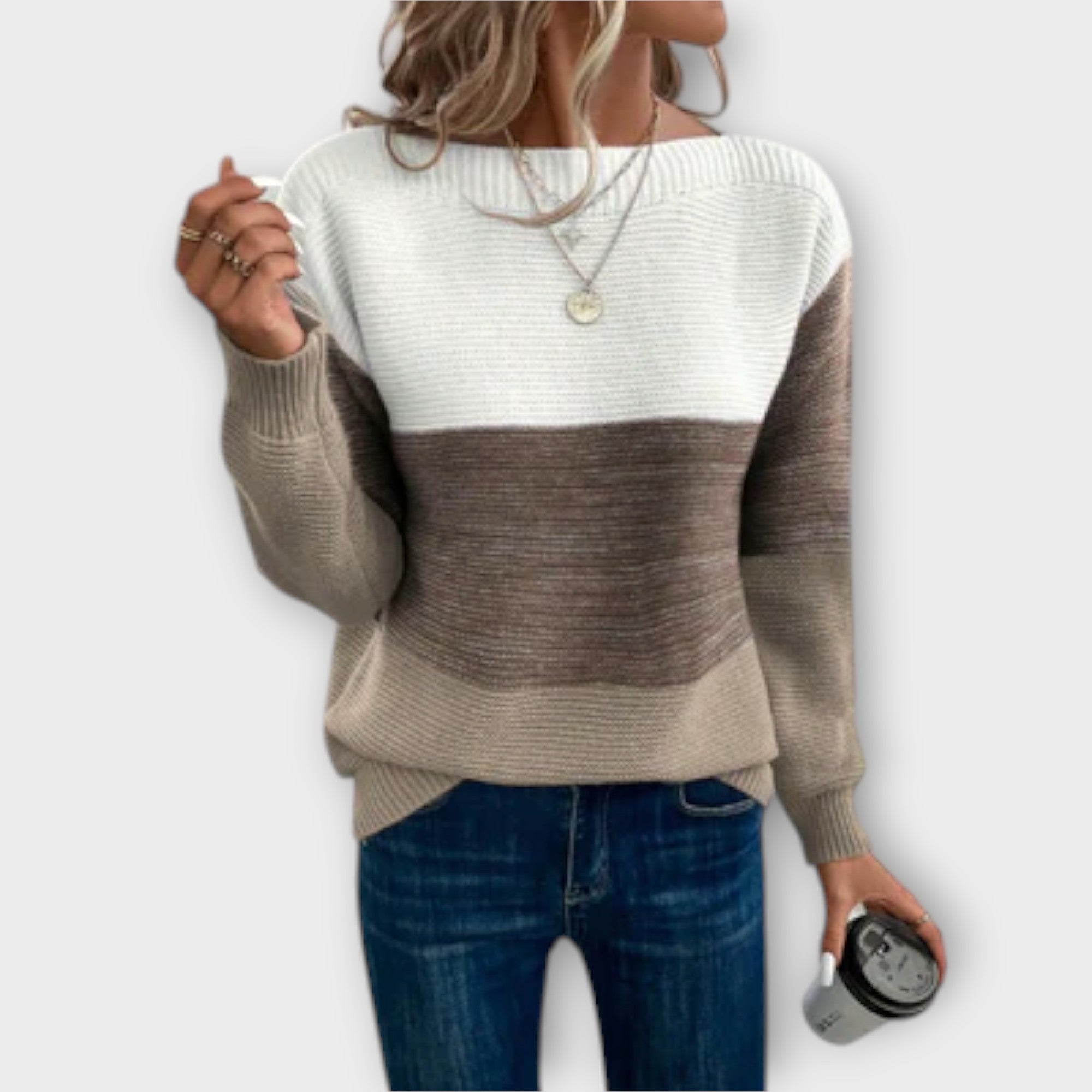 Elegant Three-Colour Patchwork Sweater