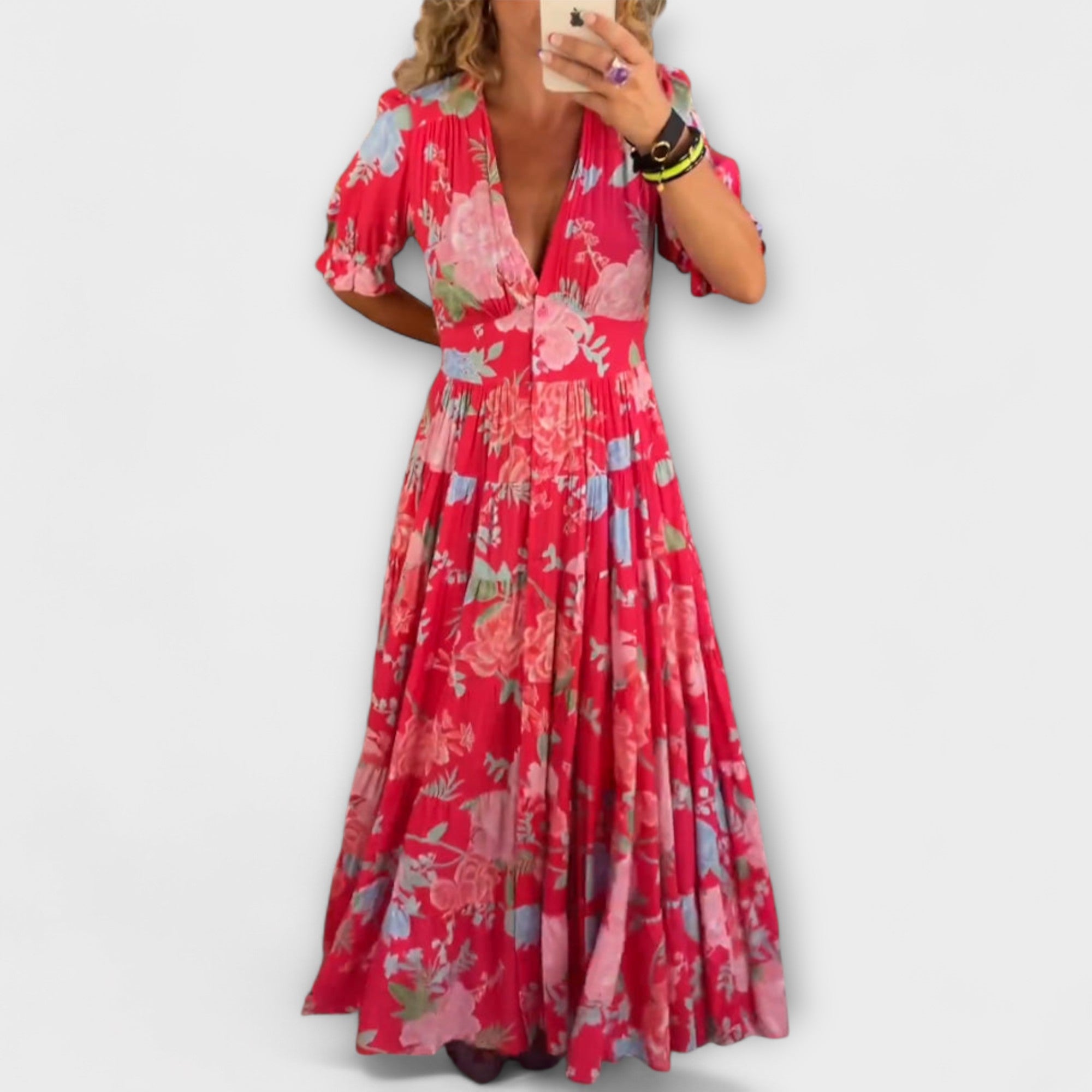 Catrisa - Floral Print V-neck Pocket Dress