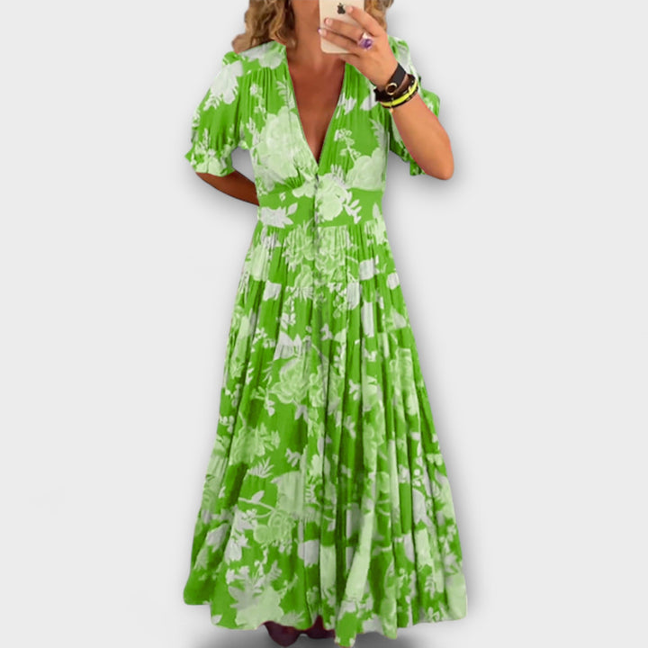 Catrisa - Floral Print V-neck Pocket Dress