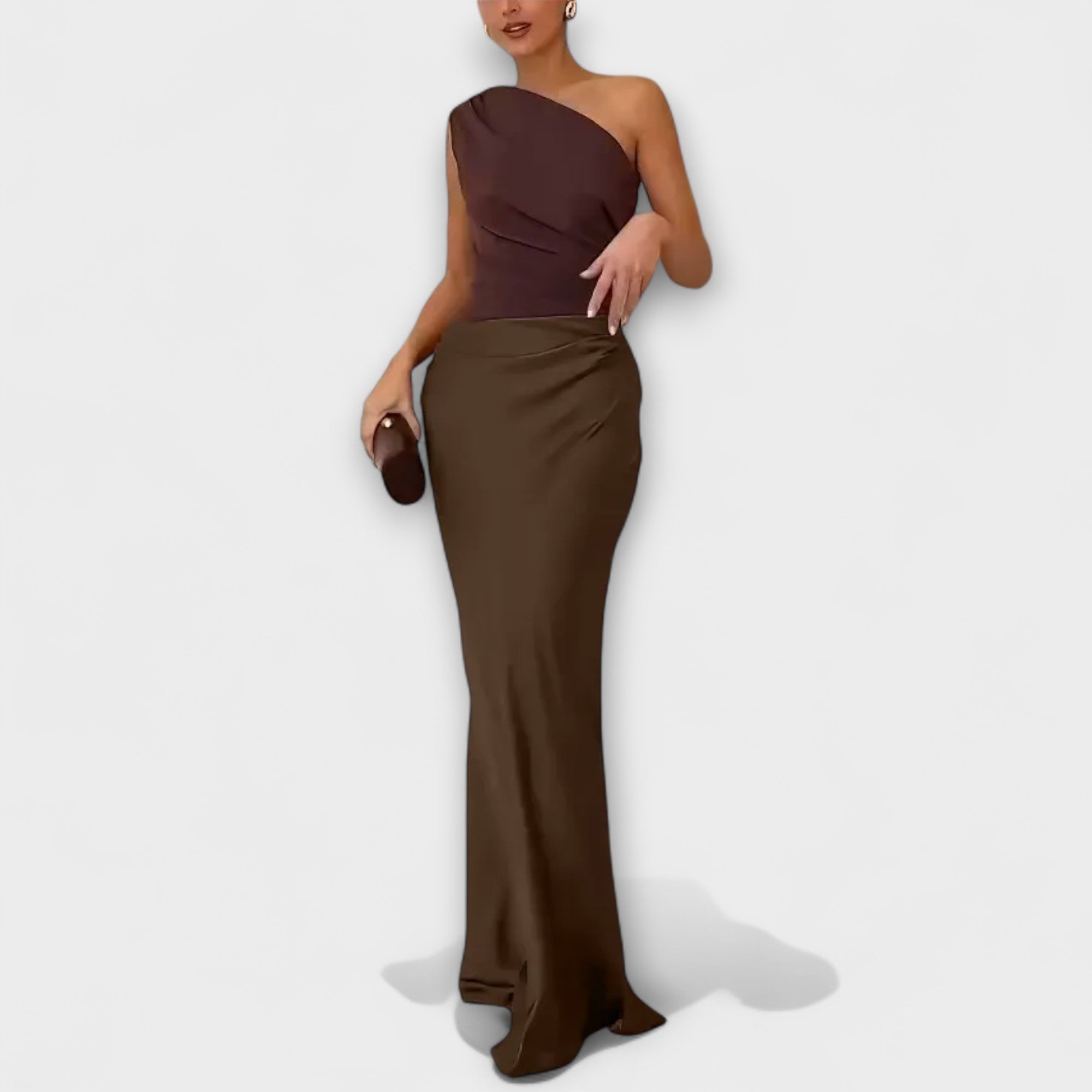 Elegant One-Shoulder Pleated Maxi Dress