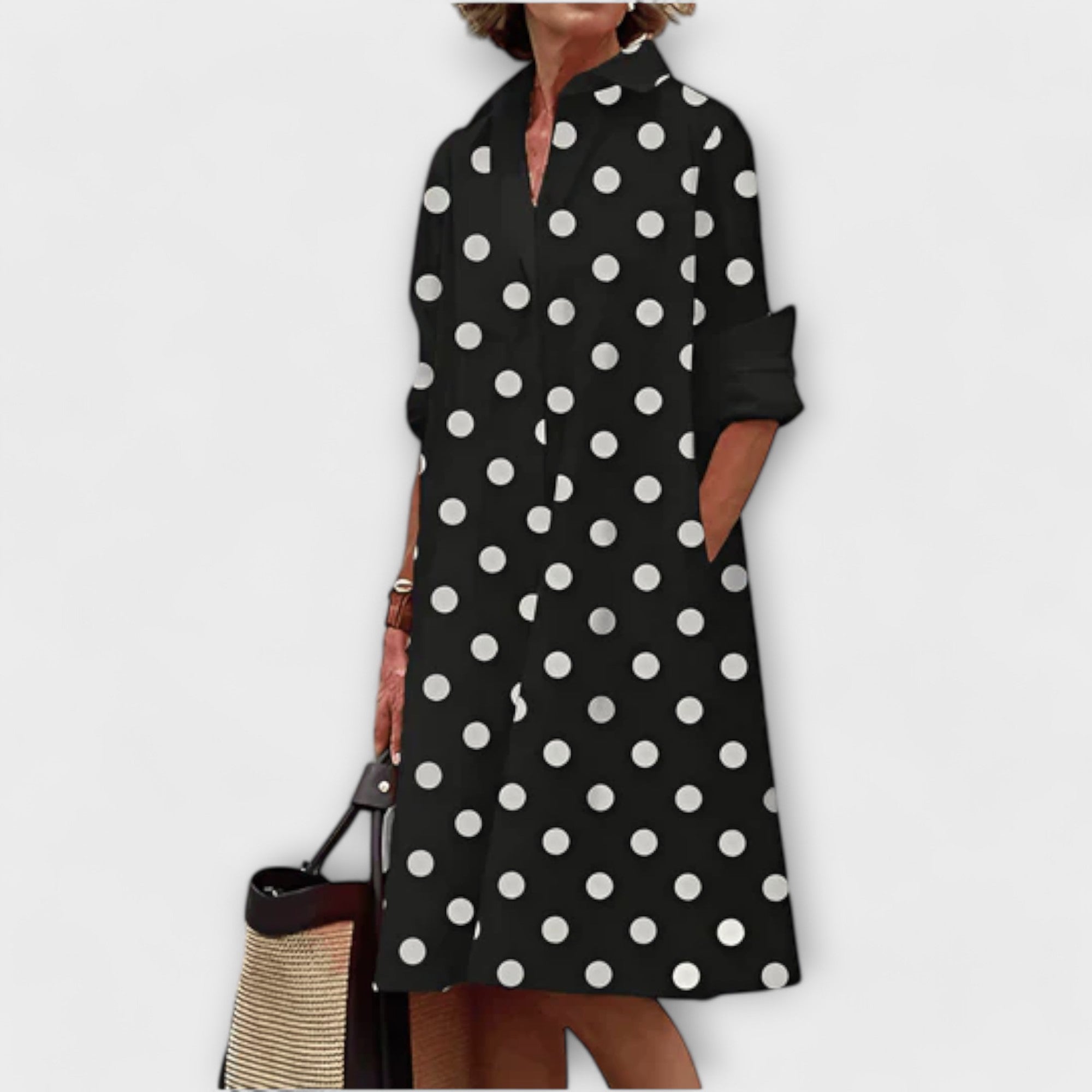 Modern Shirt Dress with Collar and Three-Quarter Sleeves