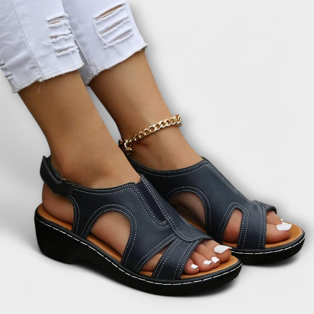 Christina - Orthopaedic Leather Sandals with Comfort Heel