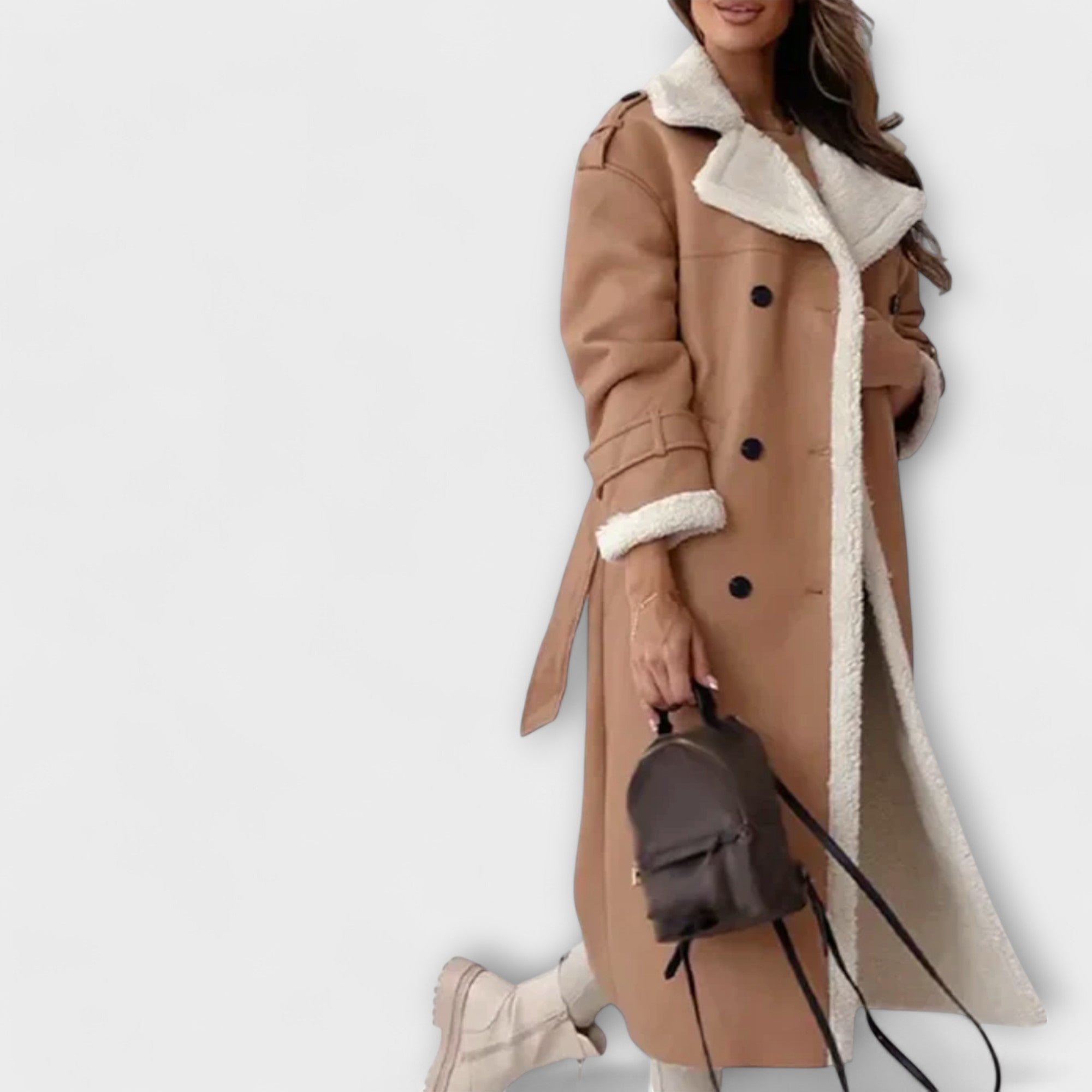 Long classic coat with fleece lining and teddy collars