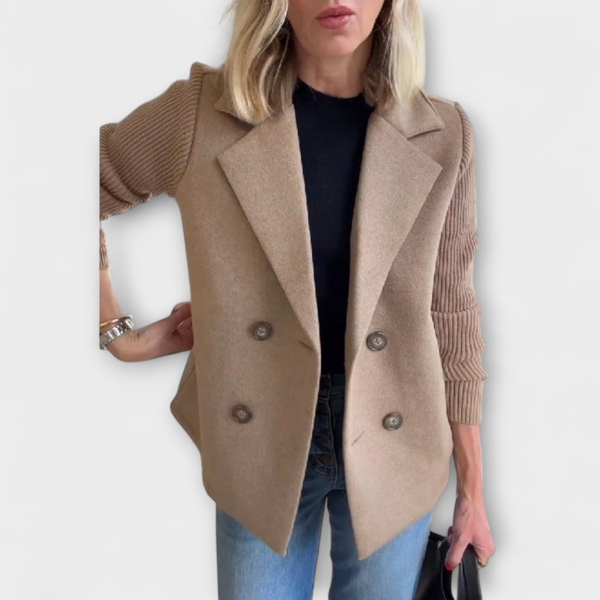 Amora - Elegant Knit-Sleeve Blazer