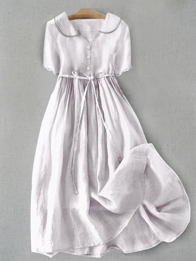 Isla - Elegant Cotton and Linen Dress with Medium Sleeves
