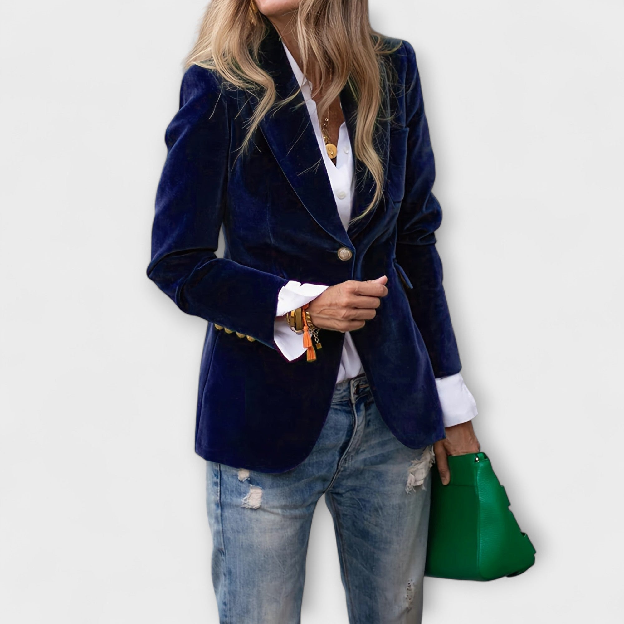 Addison - Velvet Blazer with Gold Button Accents