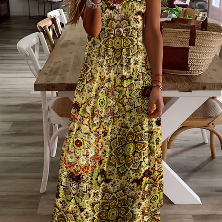 Women's Bohemian Paisley Print V-Neck Maxi Dress - Short Sleeve A-Line Machine Washable Midi Dress with Stretch Fabric for Casual & Formal Occasions, Seasonal Fashion, Elegant Style, Comfortable Fit, Fashion Lovers