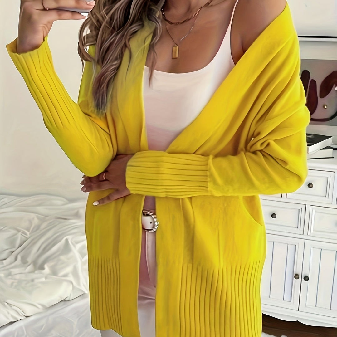 Women'S Cozy Yellow Knit Cardigan - Long Sleeve, V-Neck, Loose Fit, Fall & Winter Stylish Pullover, Autumn Winter Apparel | Vibrant Cardigan | Knit Construction, Cardigan Sweater