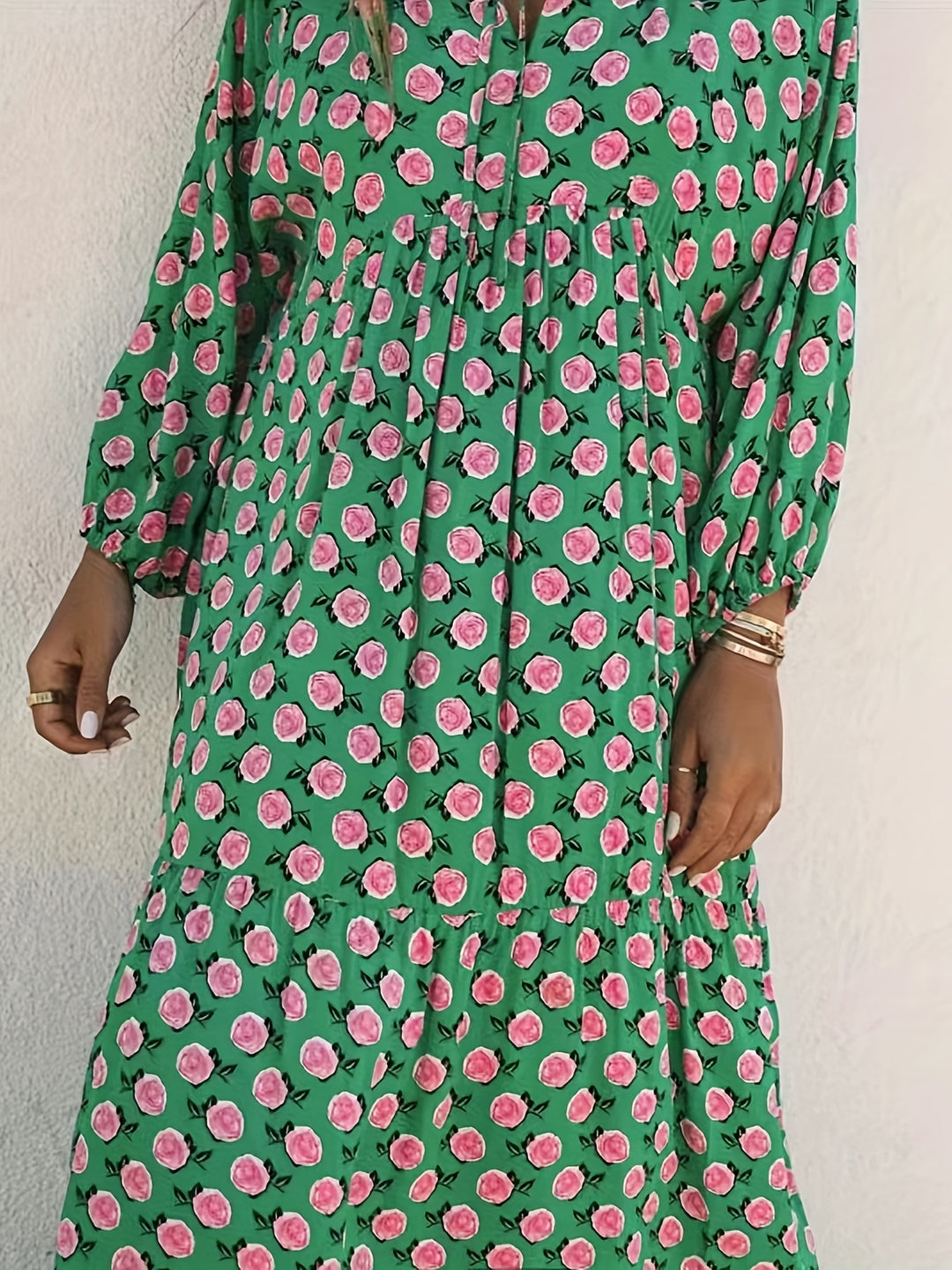 Women's Floral maxi Dress - Flowy A-Line Formal & Casual Gown, Machine Washable Green and Pink Print for Beach, Party, Everyday Outfits - Elegant Women's Clothing, Beach Dresses, Summer Outfit, Feminine Style, Breathable Material, Party Wear