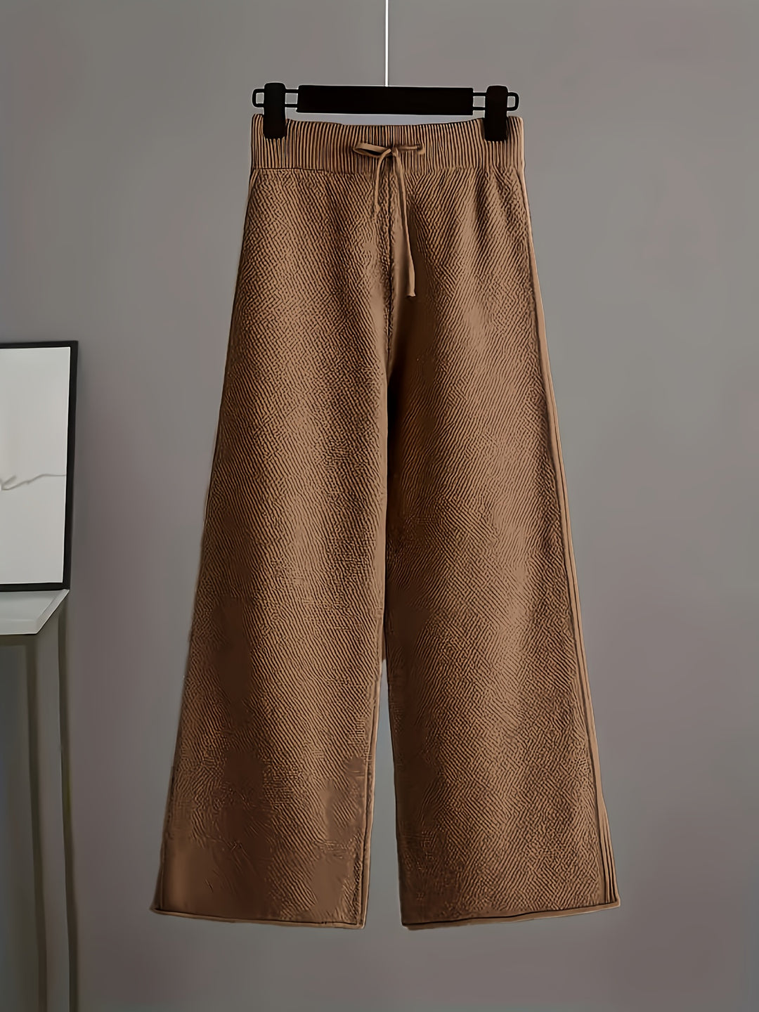 Women'S Oversized Round Neck Sweater & Wide-Leg Pants Two-Piece Set - Soft Beige Casual Elegant Outfit, Drop Shoulder Long Sleeve Pullover with Ribbed Texture, Loose Fit Trousers for Fall Winter Warmth, Cozy Everyday to Semi-Formal Wear, Sweaters for Wome