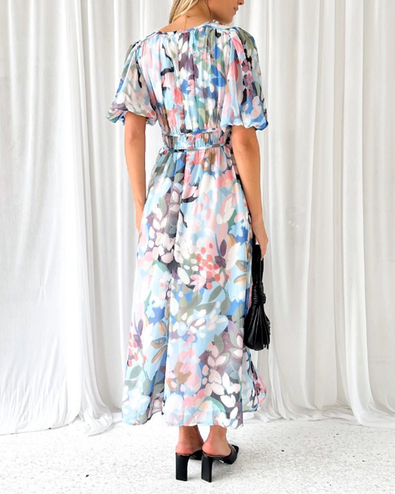 Carolina | Elegant Floral V-Neck Dress