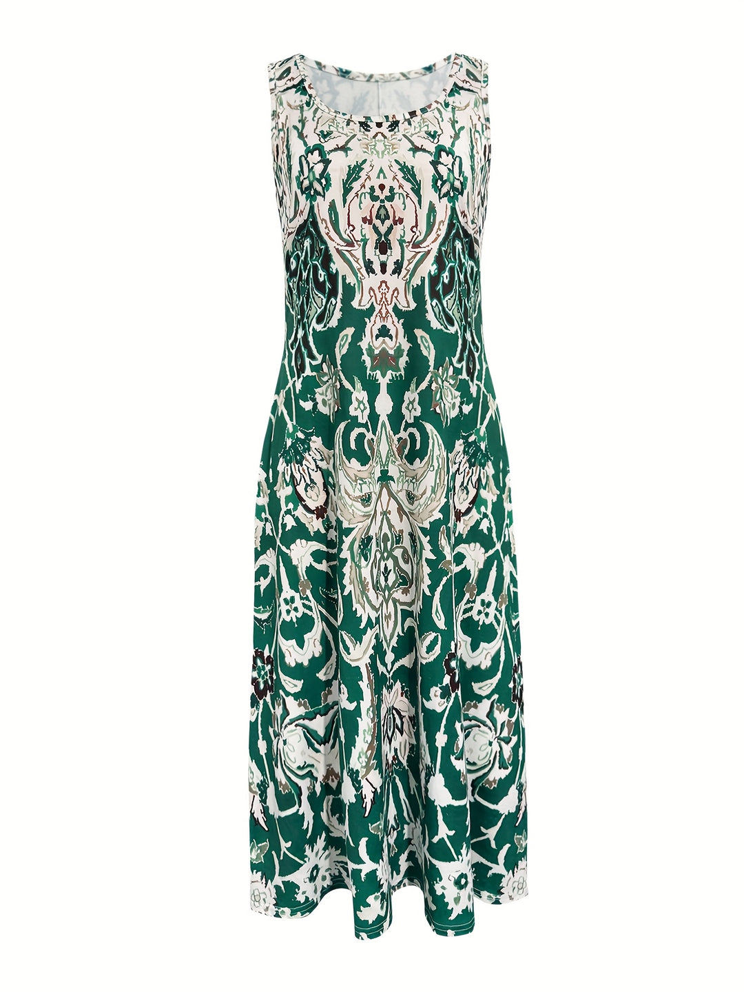 Women'S Summer Floral Print Maxi Dress - Sleeveless Square Neck A-Line Flowy Vacation Style with Pleated Design and Flowy Silhouette, Beach Attire | Flowing Maxi | A-Line Silhouette, Beach Dresses