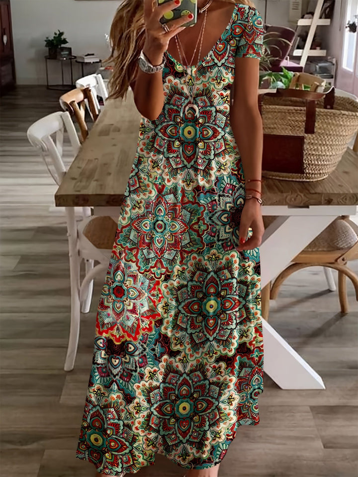 Claudine | Elegant Bohemian V-Neck Maxi Dress