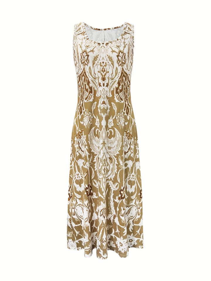 Women'S Summer Floral Print Maxi Dress - Sleeveless Square Neck A-Line Flowy Vacation Style with Pleated Design and Flowy Silhouette, Beach Attire | Flowing Maxi | A-Line Silhouette, Beach Dresses