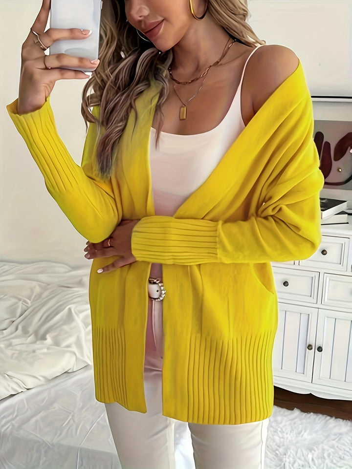 Women'S Cozy Yellow Knit Cardigan - Long Sleeve, V-Neck, Loose Fit, Fall & Winter Stylish Pullover, Autumn Winter Apparel | Vibrant Cardigan | Knit Construction, Cardigan Sweater