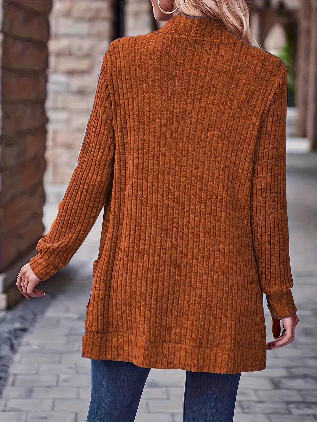 Women's Elegant Loose Fit Long Sleeve Blouse - Open Collar Casual Chic Tops with Side Pockets, Machine Washable Everyday & Formal Outfits in Mustard-Yellow - Non-Transparent All-Season Women's Clothing, Medium Elasticity, Versatile Top, Quality Stitching,
