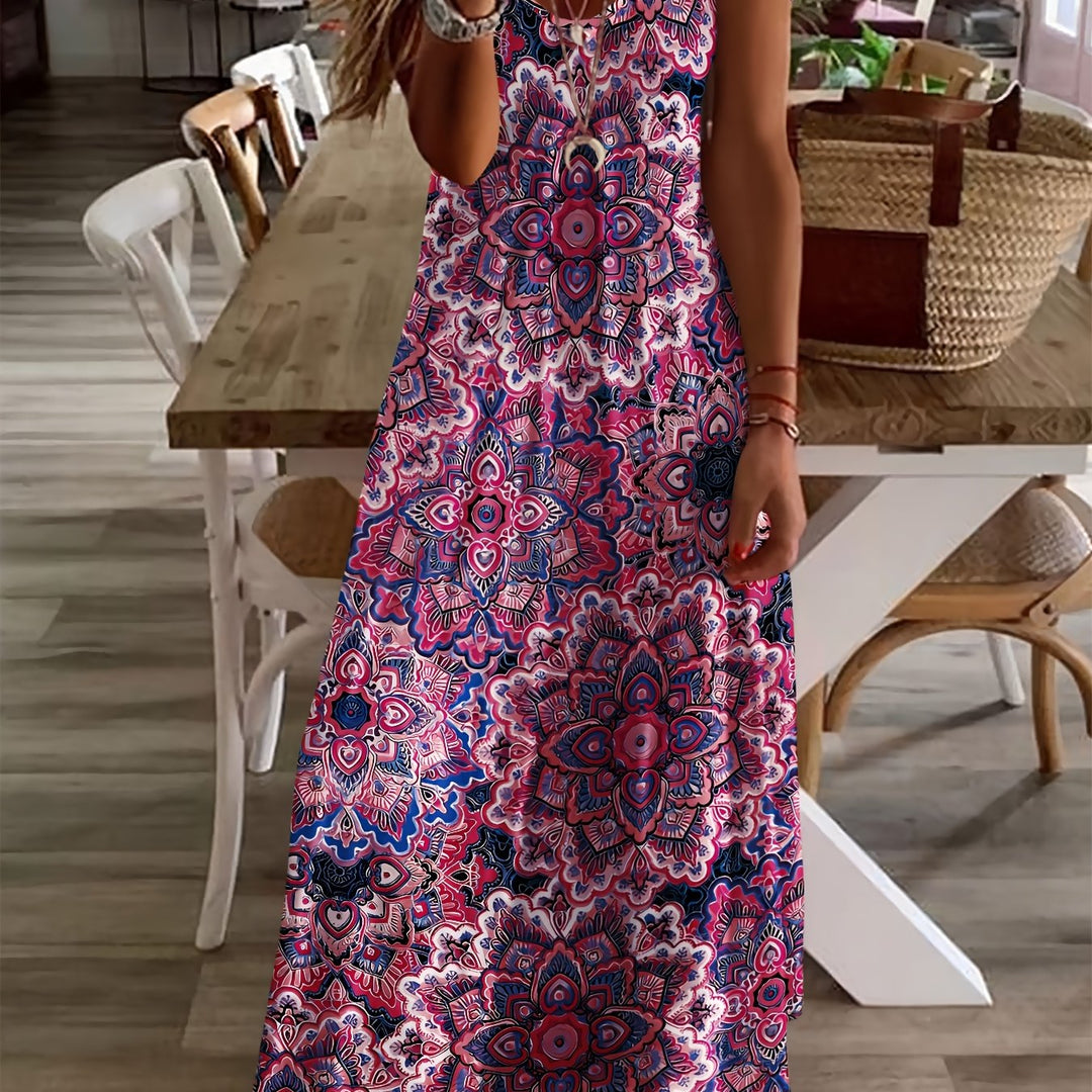 Women's Bohemian Paisley Print V-Neck Maxi Dress - Short Sleeve A-Line Machine Washable Midi Dress with Stretch Fabric for Casual & Formal Occasions, Seasonal Fashion, Elegant Style, Comfortable Fit, Fashion Lovers