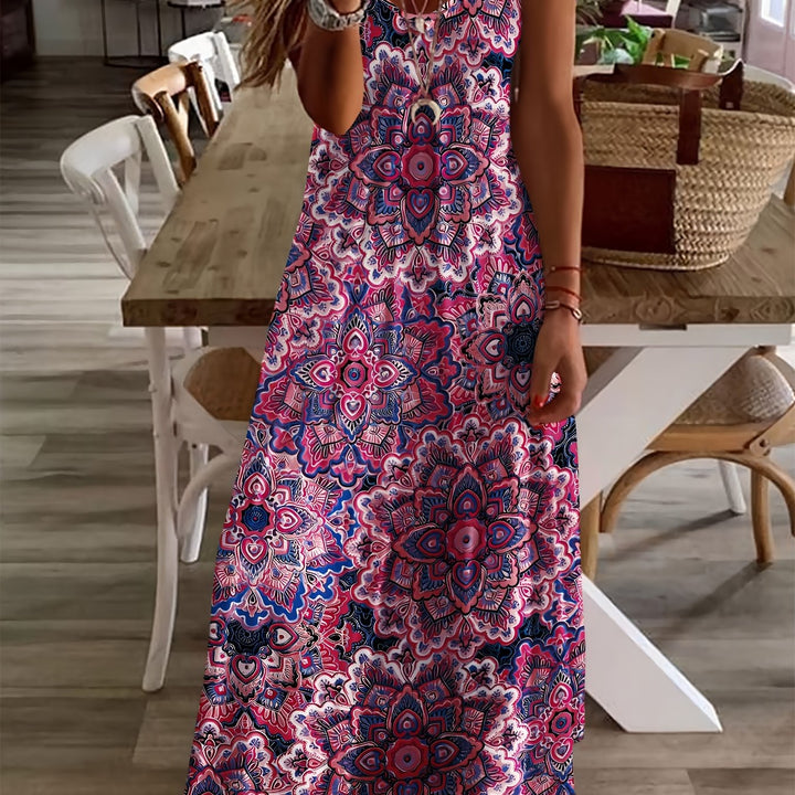 Women's Bohemian Paisley Print V-Neck Maxi Dress - Short Sleeve A-Line Machine Washable Midi Dress with Stretch Fabric for Casual & Formal Occasions, Seasonal Fashion, Elegant Style, Comfortable Fit, Fashion Lovers