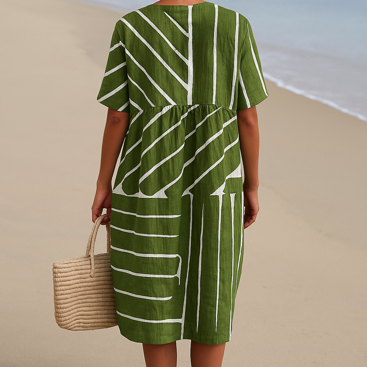Yana | Green Dress with Geometric Pattern