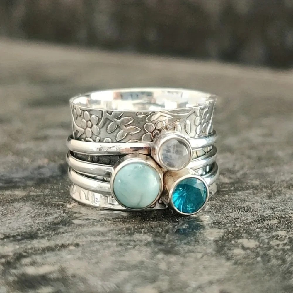 Retro Nature Blue Stone Ring