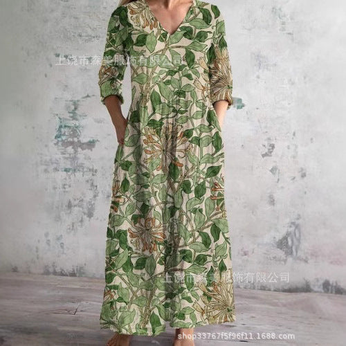 2025外贸跨境新款欧美3d印花亚马逊欧美夏季休闲宽松长袖连衣裙