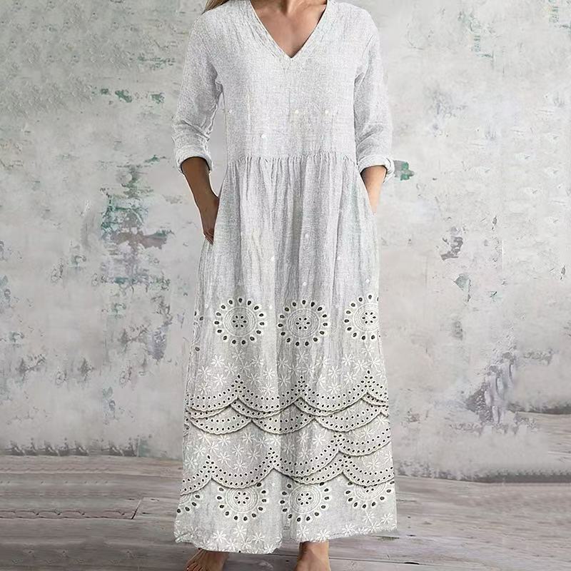 2025外贸跨境新款欧美3d印花亚马逊欧美夏季休闲宽松长袖连衣裙