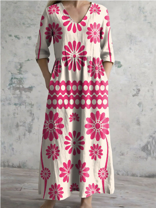 2025外贸跨境新款欧美3d印花亚马逊欧美夏季休闲宽松长袖连衣裙