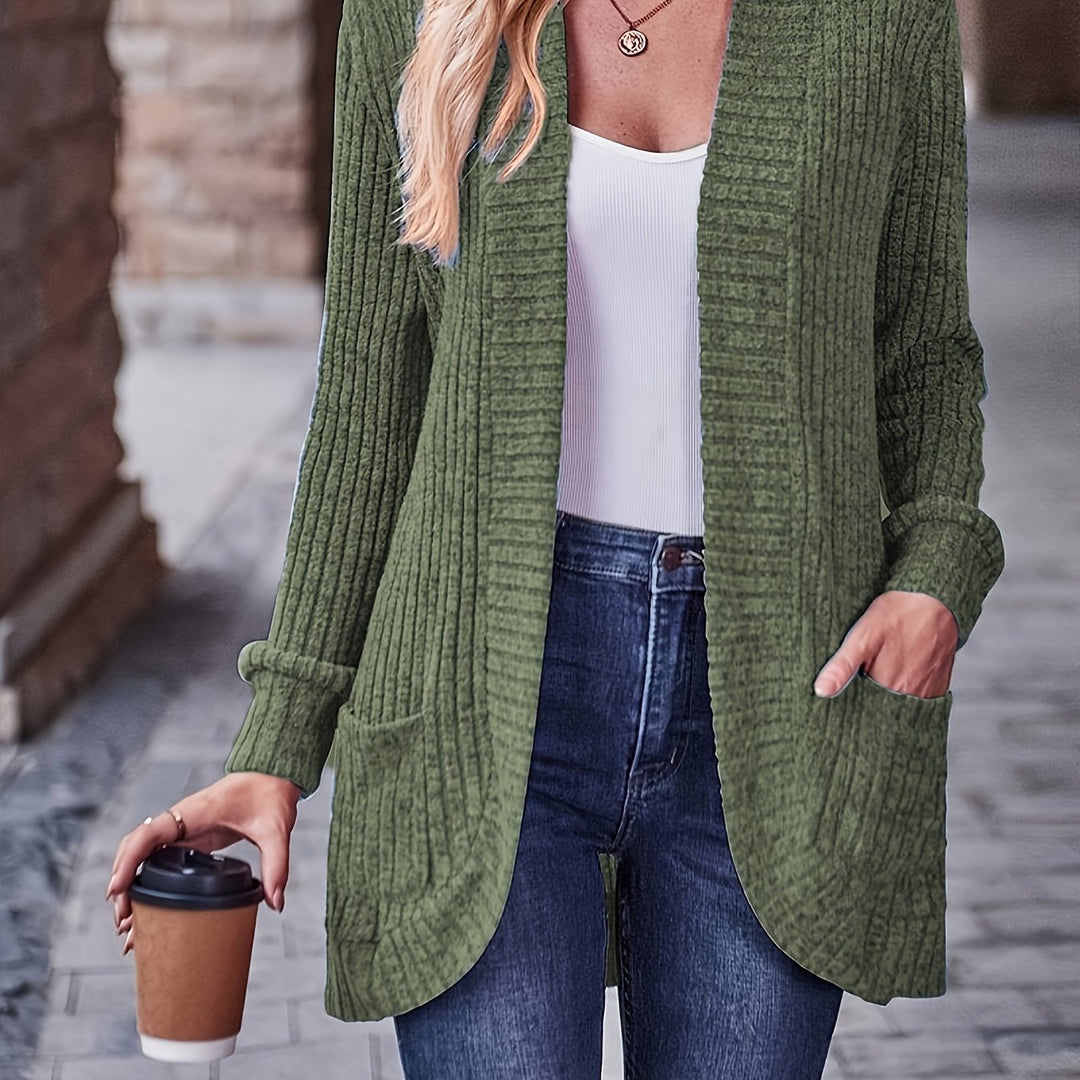 Women's Elegant Loose Fit Long Sleeve Blouse - Open Collar Casual Chic Tops with Side Pockets, Machine Washable Everyday & Formal Outfits in Mustard-Yellow - Non-Transparent All-Season Women's Clothing, Medium Elasticity, Versatile Top, Quality Stitching,