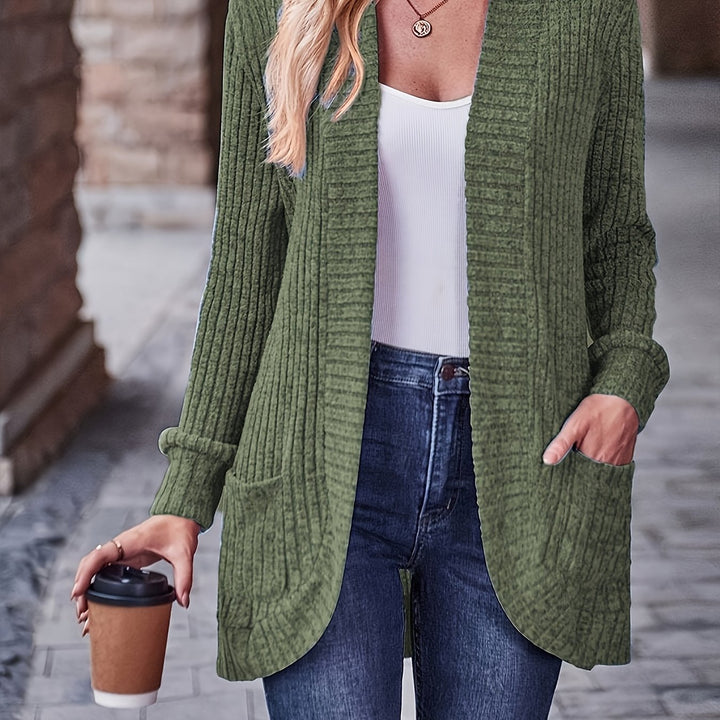 Women's Elegant Loose Fit Long Sleeve Blouse - Open Collar Casual Chic Tops with Side Pockets, Machine Washable Everyday & Formal Outfits in Mustard-Yellow - Non-Transparent All-Season Women's Clothing, Medium Elasticity, Versatile Top, Quality Stitching,