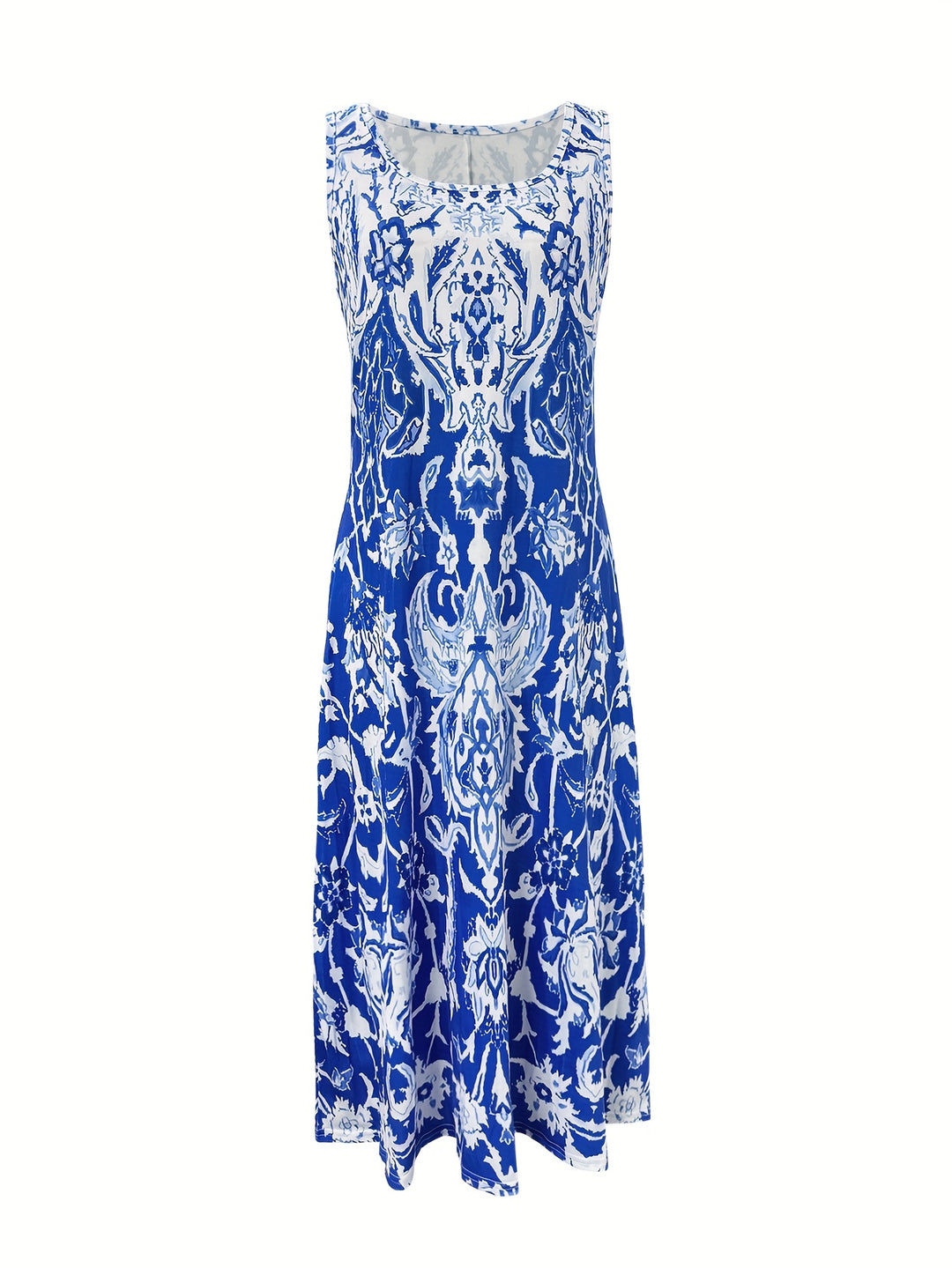 Women'S Summer Floral Print Maxi Dress - Sleeveless Square Neck A-Line Flowy Vacation Style with Pleated Design and Flowy Silhouette, Beach Attire | Flowing Maxi | A-Line Silhouette, Beach Dresses