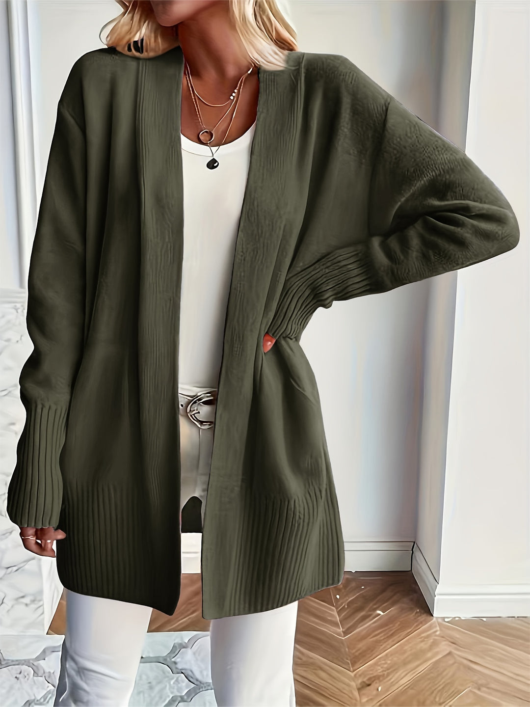 Women'S Cozy Yellow Knit Cardigan - Long Sleeve, V-Neck, Loose Fit, Fall & Winter Stylish Pullover, Autumn Winter Apparel | Vibrant Cardigan | Knit Construction, Cardigan Sweater
