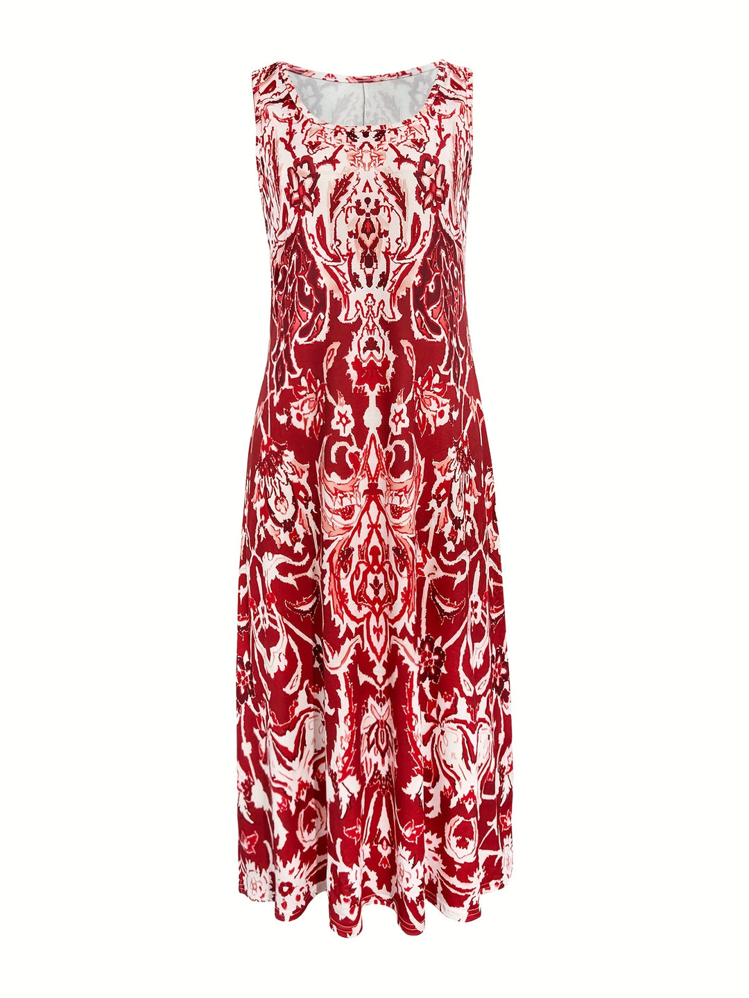 Women'S Summer Floral Print Maxi Dress - Sleeveless Square Neck A-Line Flowy Vacation Style with Pleated Design and Flowy Silhouette, Beach Attire | Flowing Maxi | A-Line Silhouette, Beach Dresses
