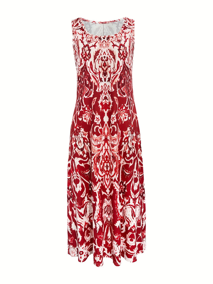 Women'S Summer Floral Print Maxi Dress - Sleeveless Square Neck A-Line Flowy Vacation Style with Pleated Design and Flowy Silhouette, Beach Attire | Flowing Maxi | A-Line Silhouette, Beach Dresses