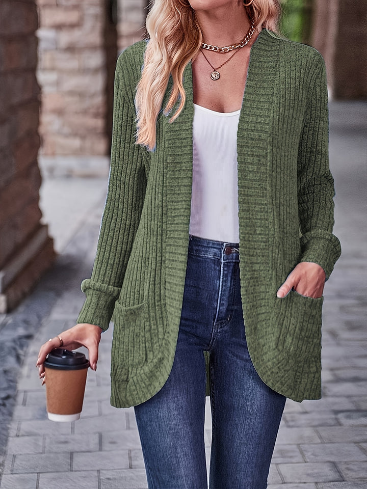 Women's Elegant Loose Fit Long Sleeve Blouse - Open Collar Casual Chic Tops with Side Pockets, Machine Washable Everyday & Formal Outfits in Mustard-Yellow - Non-Transparent All-Season Women's Clothing, Medium Elasticity, Versatile Top, Quality Stitching,