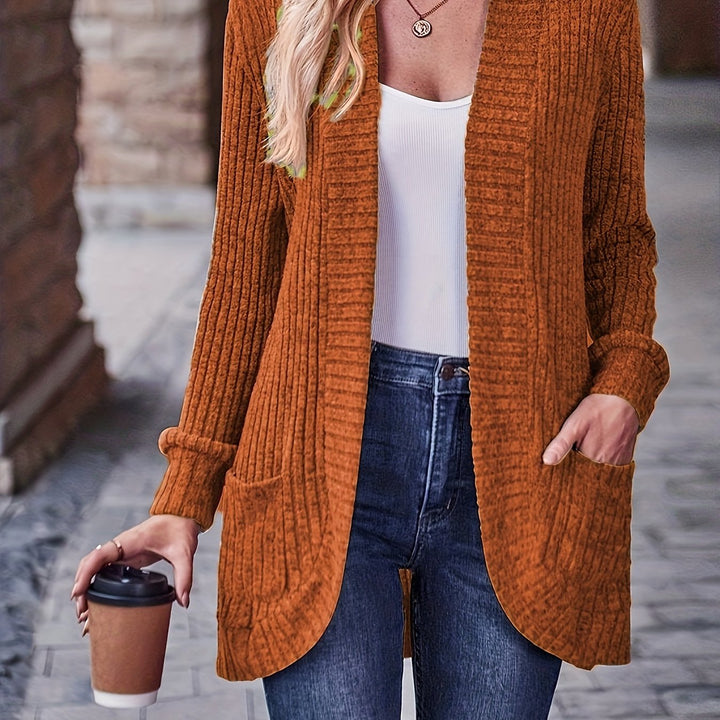 Women's Elegant Loose Fit Long Sleeve Blouse - Open Collar Casual Chic Tops with Side Pockets, Machine Washable Everyday & Formal Outfits in Mustard-Yellow - Non-Transparent All-Season Women's Clothing, Medium Elasticity, Versatile Top, Quality Stitching,
