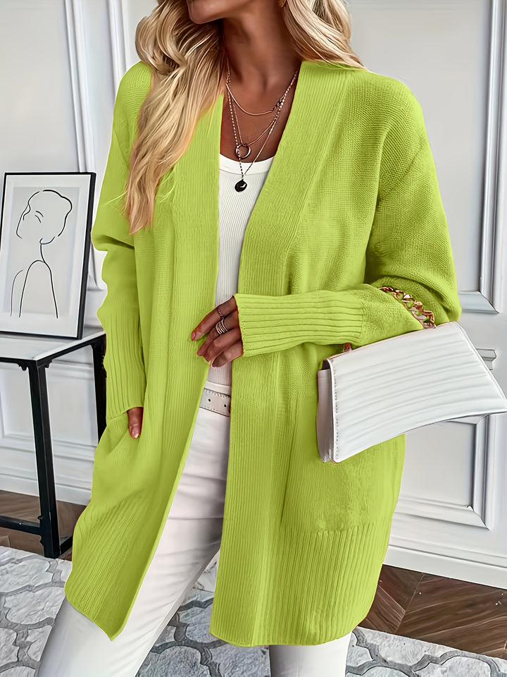 Women'S Cozy Yellow Knit Cardigan - Long Sleeve, V-Neck, Loose Fit, Fall & Winter Stylish Pullover, Autumn Winter Apparel | Vibrant Cardigan | Knit Construction, Cardigan Sweater