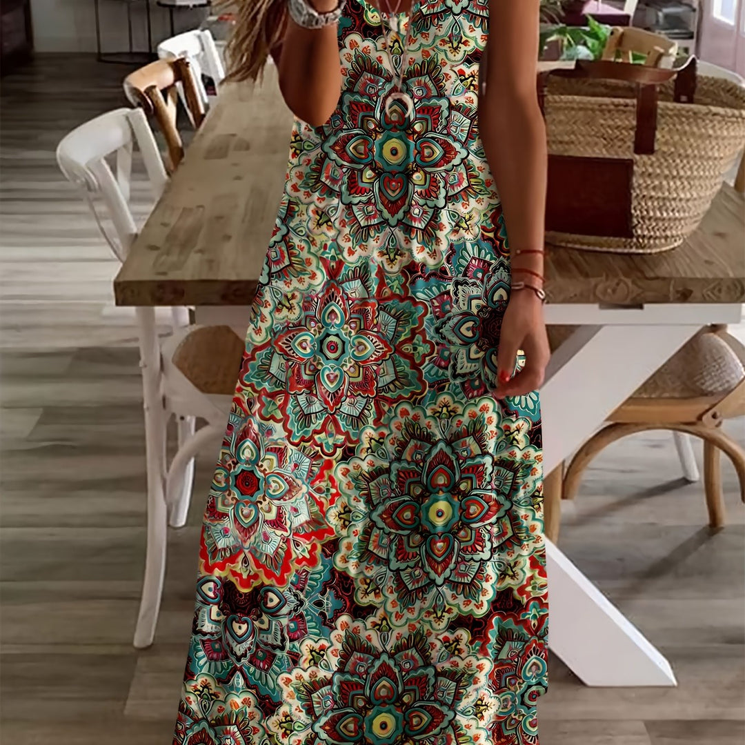 Women's Bohemian Paisley Print V-Neck Maxi Dress - Short Sleeve A-Line Machine Washable Midi Dress with Stretch Fabric for Casual & Formal Occasions, Seasonal Fashion, Elegant Style, Comfortable Fit, Fashion Lovers