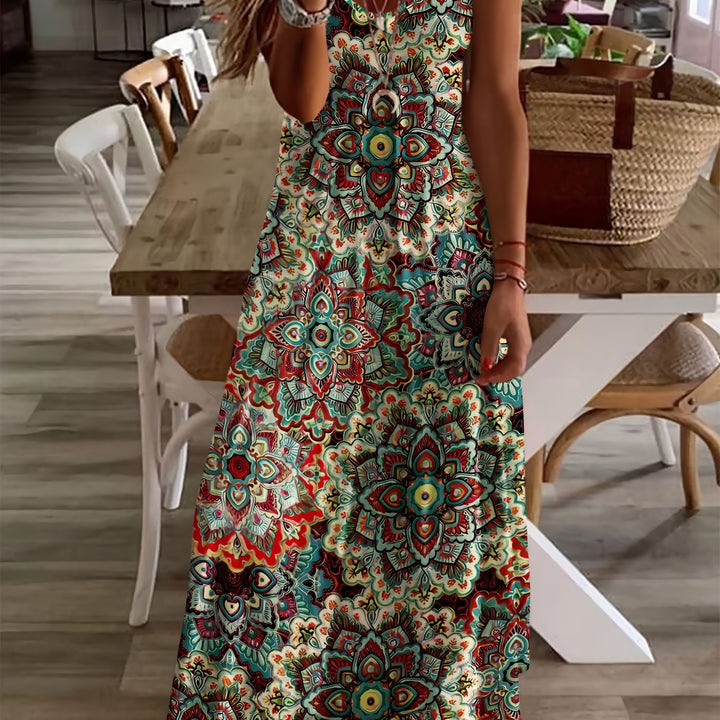 Women's Bohemian Paisley Print V-Neck Maxi Dress - Short Sleeve A-Line Machine Washable Midi Dress with Stretch Fabric for Casual & Formal Occasions, Seasonal Fashion, Elegant Style, Comfortable Fit, Fashion Lovers
