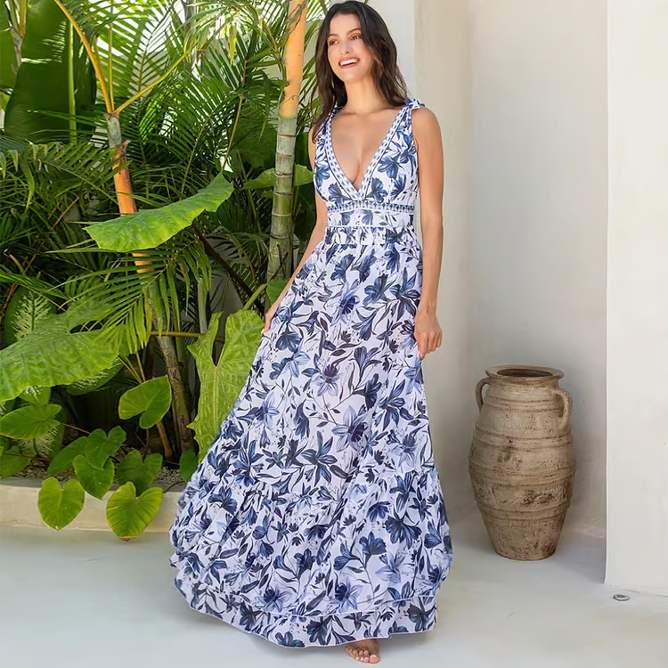 Cary - Floral Print V-Neck One-Piece Bathing Suit